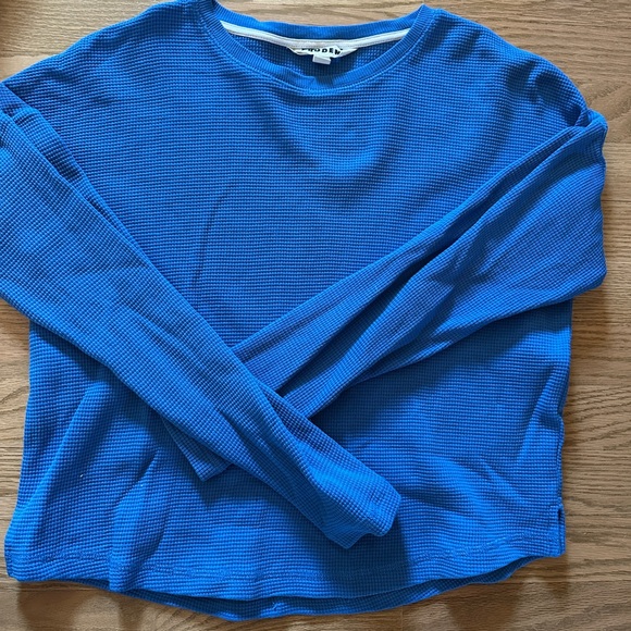 Boden Cropped Jumper Blue Long Sleeve Cotton Waffle - Picture 2 of 4